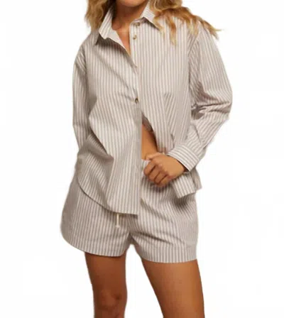 PERFECTWHITETEE WOMEN'S JAMES BUTTON DOWN SHIRT IN PUTTY STRIPE