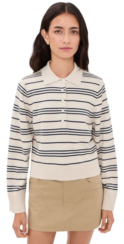 Perfectwhitetee Ximena Polo Sweater Oatmeal Heather/turbulence St In Multi