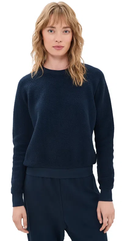 Perfectwhitetee Ziggy Inside Out Fleece Long Sleeve Crew Neck Sweatshirt Navy In Blue