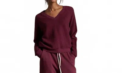 Perfectwhitetee Zuri Reverse Fleece V-neck Raglan Sweatshirt In Dark Burgundy In Red