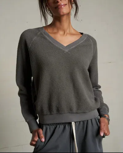 Perfectwhitetee Zuri Reverse Fleece V-neck Raglan Sweatshirt In Charcoal In Green