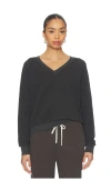 Perfectwhitetee Zuri Reverse Fleece V Neck Sweatshirt In Black