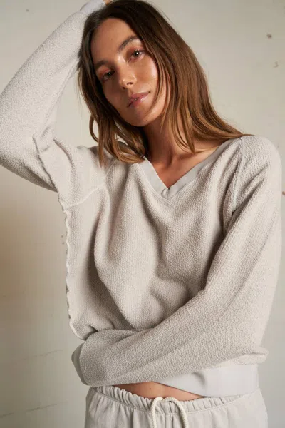 Perfectwhitetee Zuri Reverse Fleece V-neck Sweater In Sugar In Gray