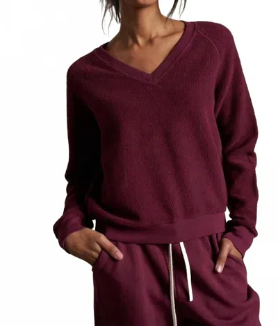 Perfectwhitetee Zuri Reverse Fleece V-neck Raglan Sweatshirt In Dark Burgundy In Red