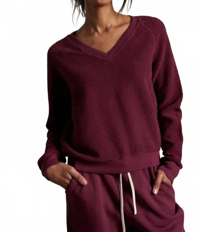 Perfectwhitetee Zuri Reverse Fleece V-neck Raglan Sweatshirt In Dark Burgundy In Red