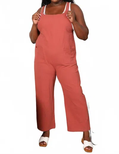 Perfee Wide Leg Overalls With Front Pockets In Orange-red