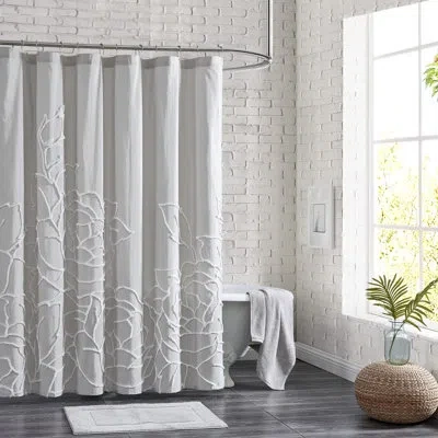 Peri Home 100% Cotton Floral Single Shower Curtain In Gray