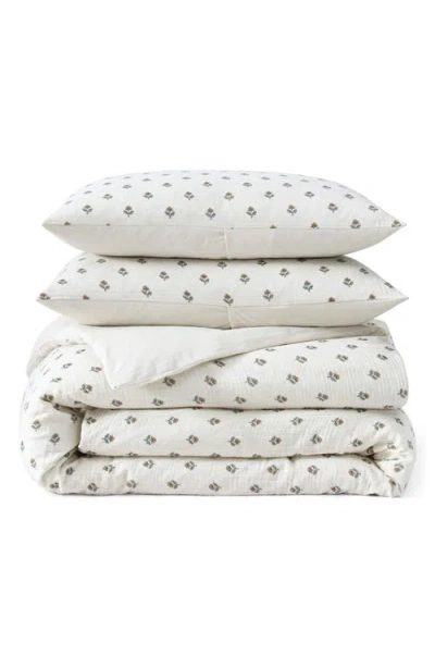 Peri Home Block Print Cotton Gauze Duvet & Shams Set In White