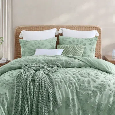 Peri Home Block Print Gauze Crochet Knit Throw In Green