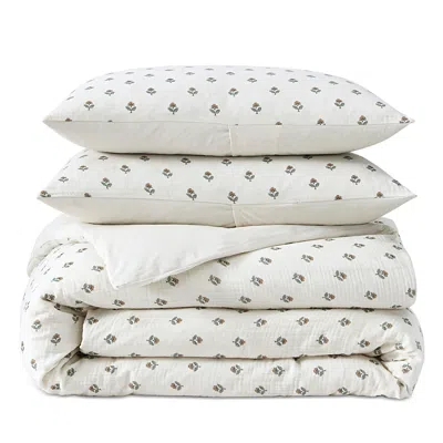 Peri Home Block Print Gauze Duvet Set, King In White