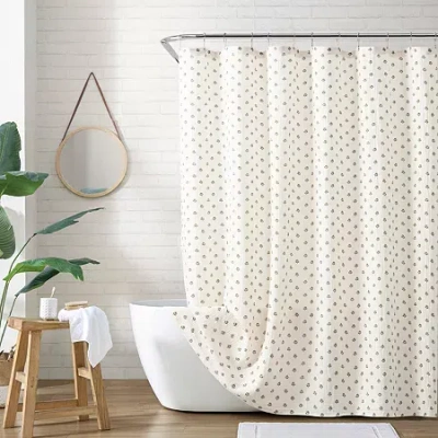Peri Home Block Print Gauze Shower Curtain In Sand
