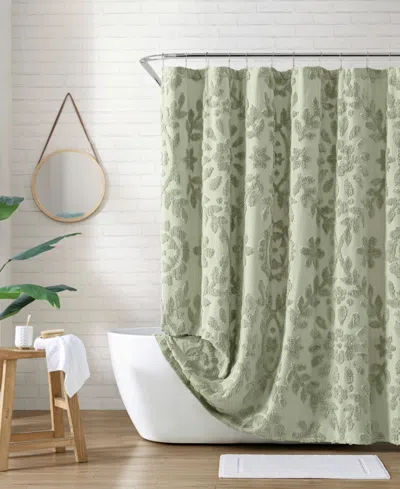 Peri Home Chenille Laurel Cotton Shower Curtain, 72" X 72" In Sage