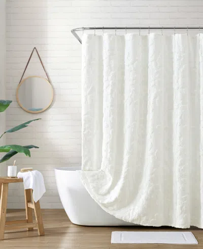 Peri Home Chenille Laurel Cotton Shower Curtain, 72" X 72" In White