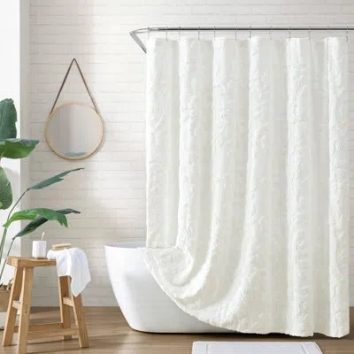 Peri Home Chenille Laurel Shower Curtain 72 X 72 In White