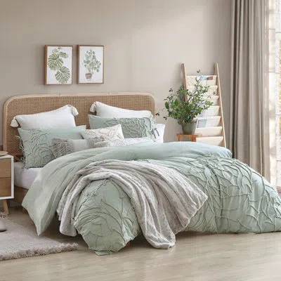 Peri Home Chenille Rose 3 Piece Duvet Cover Set In Green