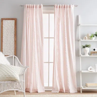 Peri Home Cut Geo Curtain Panel Cotton Geometric Semi-sheer In Blush