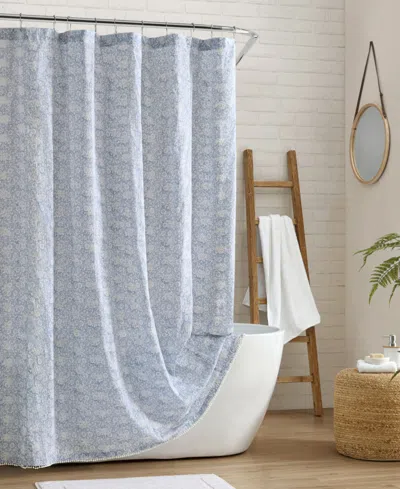 Peri Home Ikat Eyelet Cotton Shower Curtain, 72" X 72" In Blue