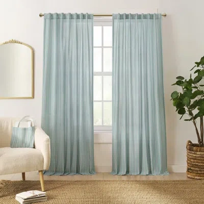 Peri Home Marina Stripe 63"back Tab Teal 2pk Curtain Panel W/totebag In Blue