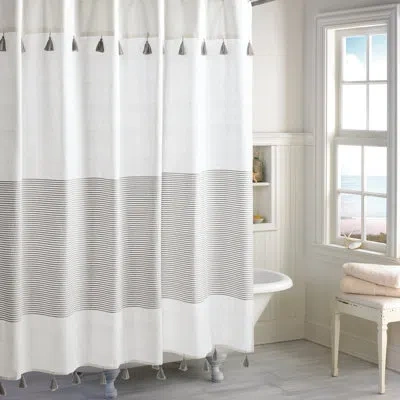 Peri Home Panama 100% Cotton Striped Single Shower Curtain In Gray