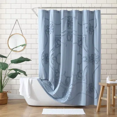 Peri Home Retro Scroll Shower Curtain  Color Blue 72 X 72