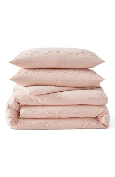 Peri Home Sasha Bows Duvet Cover & Sham Set In Pink