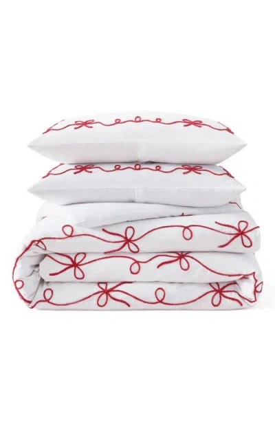 Peri Home Sasha Bows Duvet Cover & Sham Set In Red