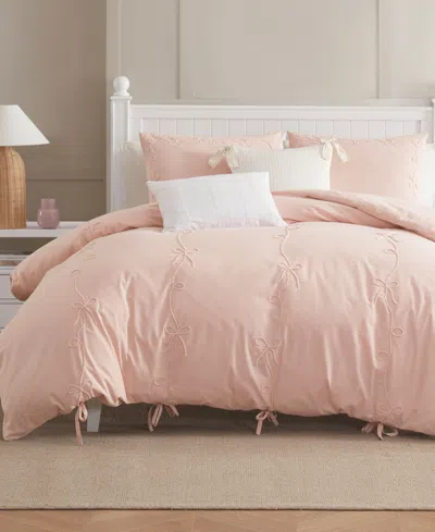 Peri Home Sasha Bows Embroidered 2-pc. Duvet Cover Set, Twin In Pink