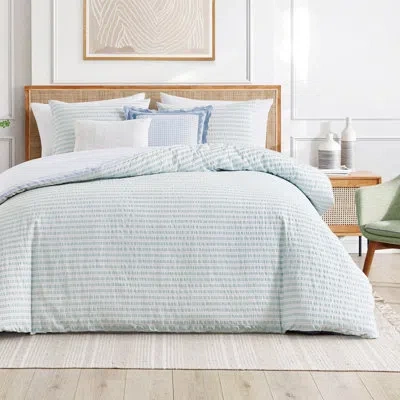 Peri Home Seersucker Stripe Duvet Set Green/blue (set Of 3)