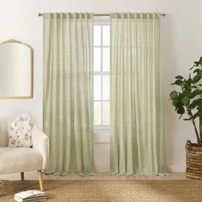 Peri Home Strawberry Picnic 63"back Tab Green 2pk Curtain Panel W/totebag