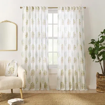 Peri Home Trees 63" Backtab White Multi 2pk Curtain Panel W/tote Bag