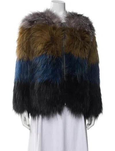 Pre-owned Peri Luxe Fox Colorblock Pattern Faux Fur Jacket In Blue