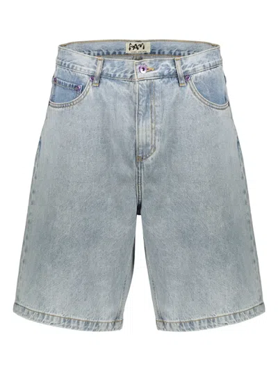 PERKS AND MINI CONTRAST-STITCHING DENIM SHORTS