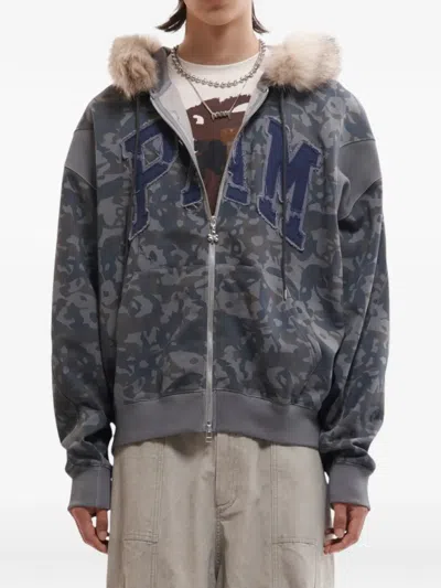 Perks And Mini Faux-fur Trim Camouflage-print Hoodie In Gray