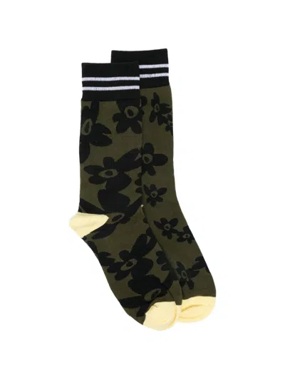 Perks And Mini Floral Striped Socks In Green