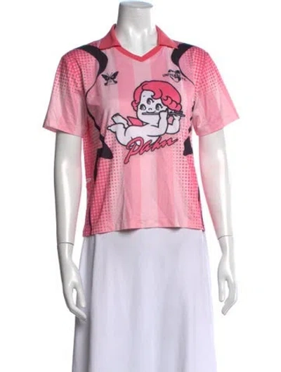 Pre-owned Perks And Mini Graphic Print Short Sleeve Polo In Pink