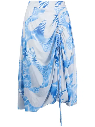 Perks And Mini Lily Pads Ruched Midi Skirt In Blue