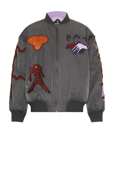 Perks And Mini Gray & Purple Susumu Mukai Edition Markings Reversible Bomber Jacket In Charcoal