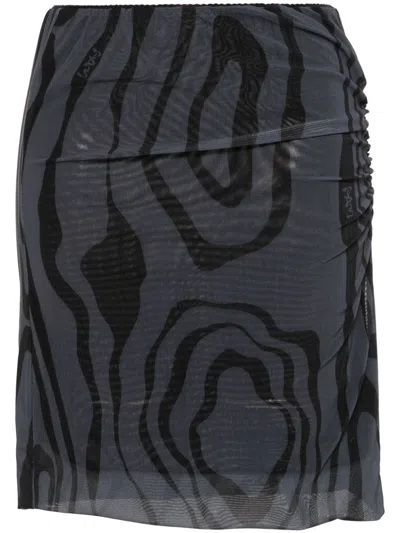 Perks And Mini Ripple-print Gathered Midi Skirt In Grey