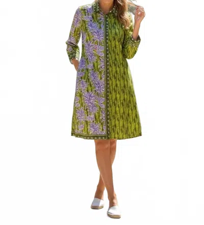 Perlavera Three Quarter Sleeve Midi Dress In Palm Bliss In Green