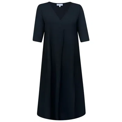 Perlavera Women's Andy Black Solid Polyester V Neck Short Sleeve Dress