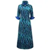 Perlavera Women's Black / Blue Claire Tide Blue Cotton Printed, Slim, Three Quarter Maxi Dress