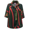 Perlavera Women's Black / Red / Green Monar Khaki Calypso Three Quarter Sleeve Shirt