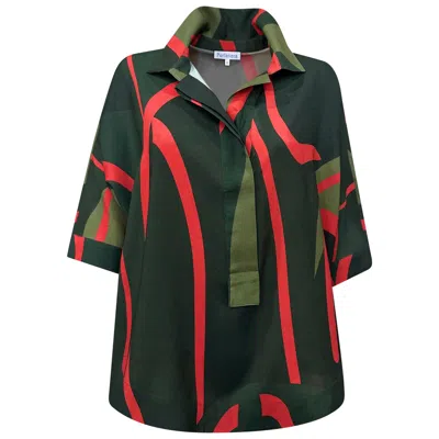 Perlavera Women's Black / Red / Green Monar Khaki Calypso Three Quarter Sleeve Shirt