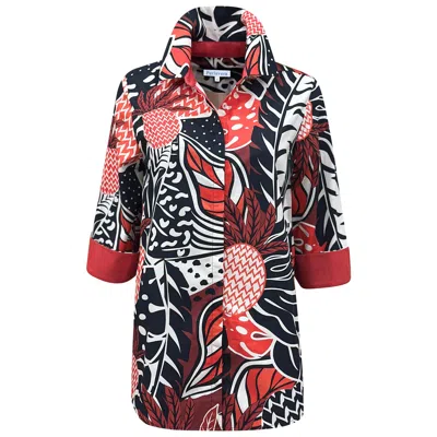 Perlavera Women's Black / Red / White Cos Scarlet Red Printed Three Quarter Sleeve Shirt