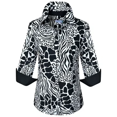 Perlavera Women's Black / White Nova Hybrid Black-white  Three Quarter Sleeve Length Slim Fit Shirt In Black/white