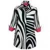 Perlavera Women's Black / White / Pink Cos Giant Zebra Black Printed Three Quarter Sleeve Shirt In Black/white/pink