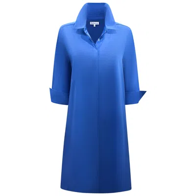 Perlavera Women's Blue Christy Midnight  Solid Cotton Satin Three Quarter Sleeve Length Gathered Back Midi Dre