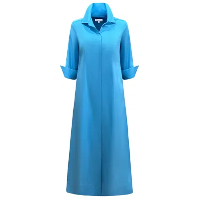 Perlavera Women's Blue Coral Turquoise Three Quarter Sleeve Length Slim Fit Maxi Dress