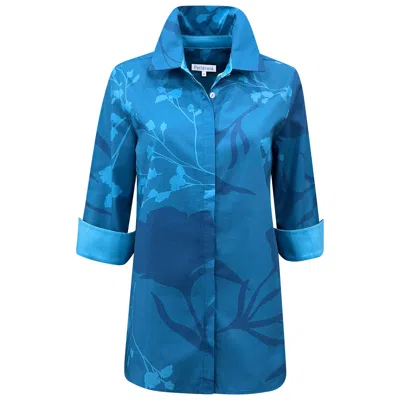 Perlavera Women's Blue Cos Jacquard Turquoise  Printed Three Quarter Sleeve Shirt