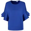 Perlavera Women's Blue Cosy Solid Azure Cotton Flare Sleeve Top In Blue